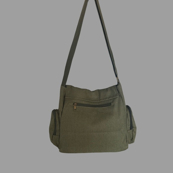 Women’s Vintage Inspired Army Green Canvas Cat Print Messenger Bag - Picture 9 of 12